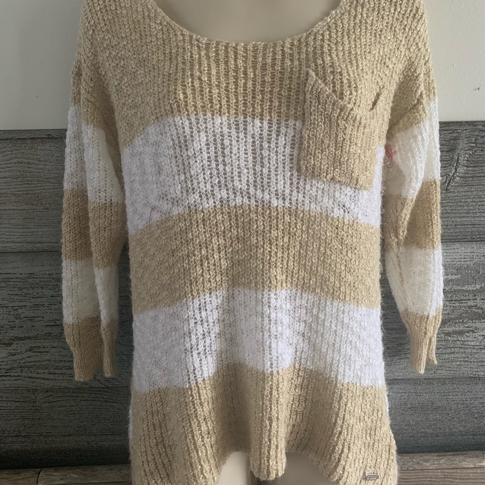 GUESS tan/cream wide striped sweater size medium